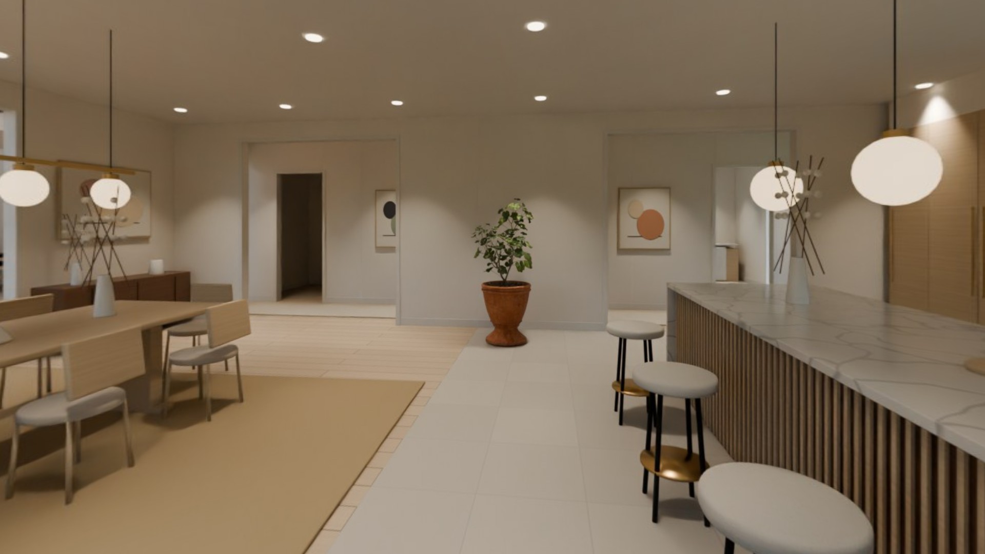 Kitchen island and dining